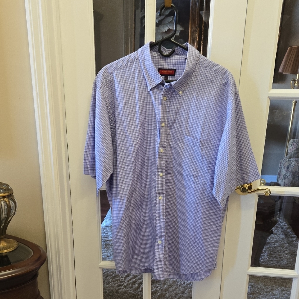 Austin Reed Blue White Checked Button Down Collar Shirt Short Sleeve Sz XLT EUC